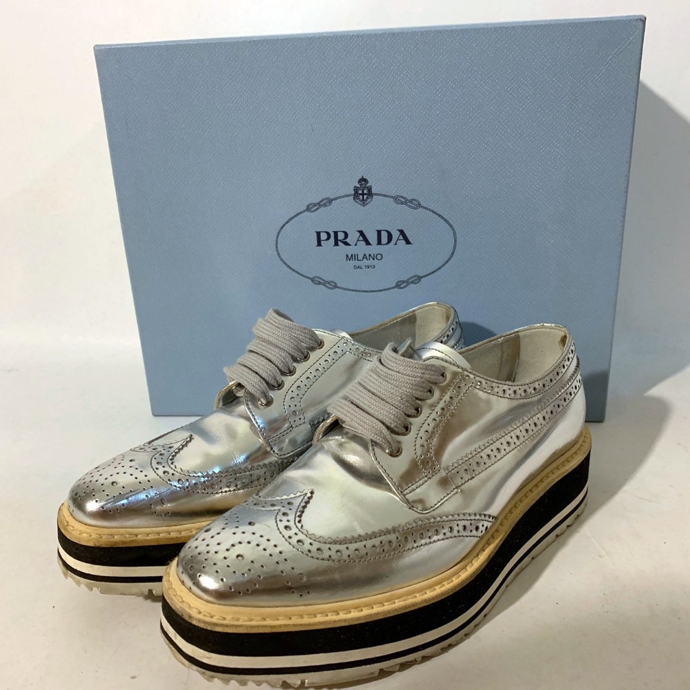 Prada Women's Silver Brogue Creeper Size 6